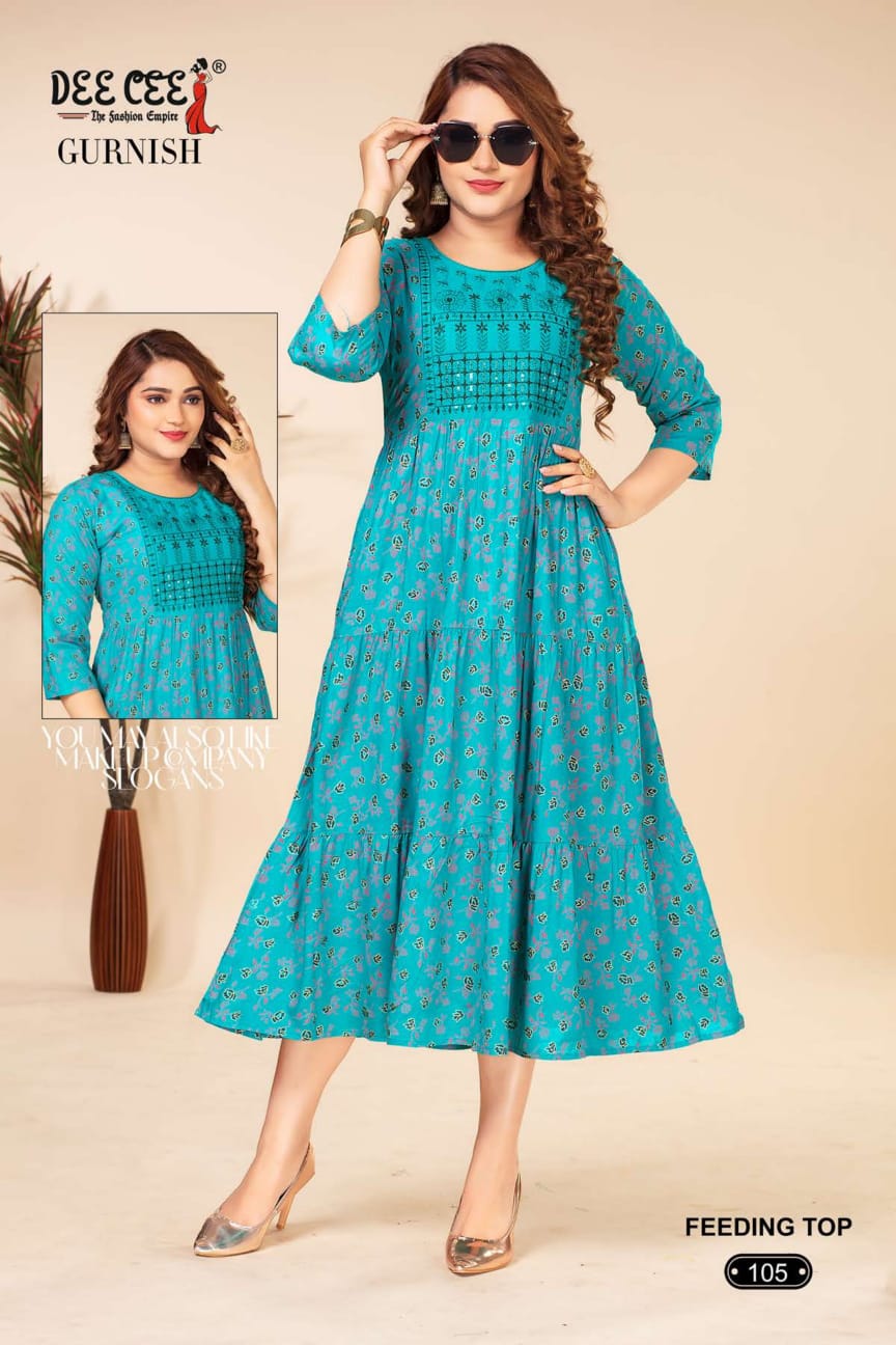 Gurnish By Dee Cee Rayon Printed Anarkali Kurtis Wholesale Suppliers In Mumbai